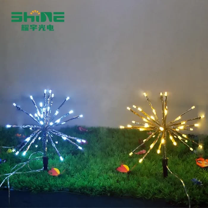 Firework led lights in warm yellow and orchid on the same table, filling the whole space with a cozy atmosphere.