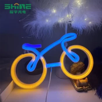Shine bicycle neon lights in purple, blue, and yellow, compact LED wall decor for bedroom or shop display