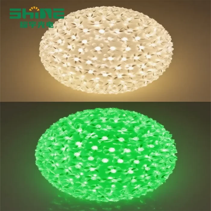LED fairy lights for bedroom with dual-color warm white and green flower balls; battery-powered to add a distinctive and romantic touch to any room.