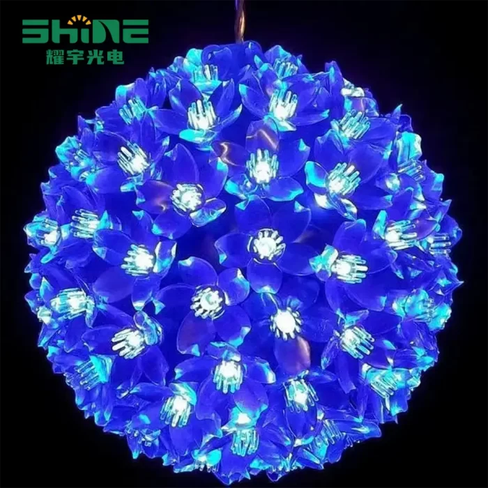 LED fairy lights for bedroom featuring graceful blue flower balls; battery-powered design adds a calm and romantic atmosphere to your indoor décor.