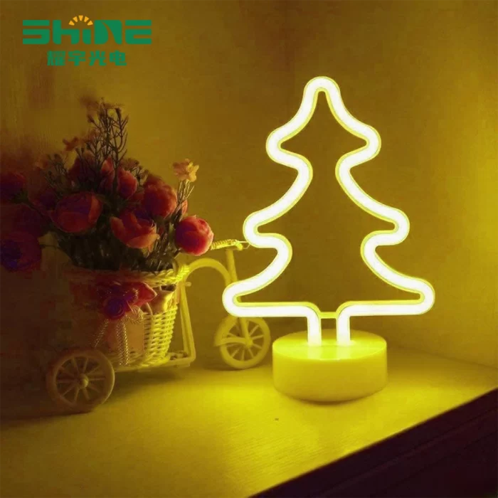 Yellow LED Christmas Tree Neon Light, emitting a warm and welcoming glow, ideal for adding a cozy touch to holiday decorations or creating a relaxed atmosphere during Christmas parties