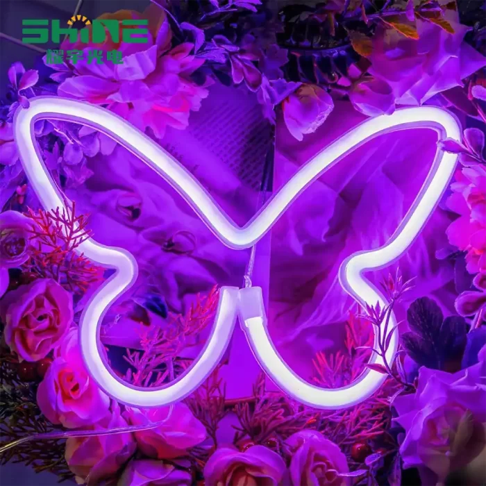 LED butterfly light in purple floral background, perfect for salons and cross-border wholesalers