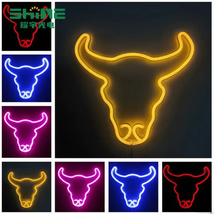 Multiple color options of neon flex led light in bull design