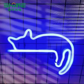 Blue lying cat neon light LED sign for café wall decoration and retail display