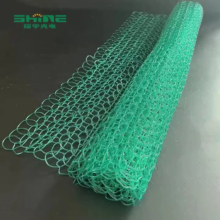 A roll of green PVC Mesh Net raw material, a durable, UV-Resistant, and IP65-rated component used by SHINE/Yaoyu for the weatherproof frame construction of 2D LED motif lights.