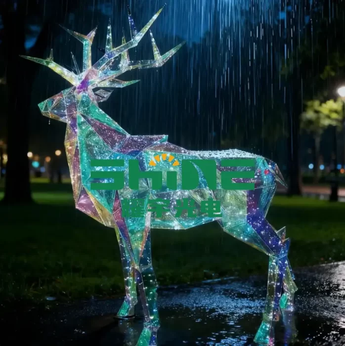 Heavy Rain Resilience: IP67 Waterproof Outdoor 3D Reindeer Light Installation - Verifying system-wide protection, including M12 connectors and power enclosure, against intense downpours for commercial venues.