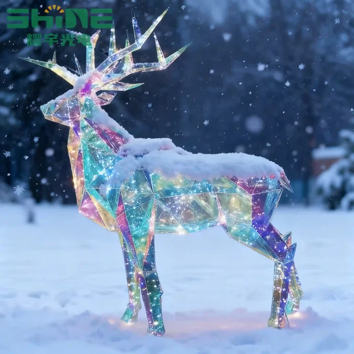 IP67 Waterproof Commercial 3D LED Reindeer Motif Light with Snow Accumulation - Showcasing SHINE's robust IP67 rating for outdoor holiday displays that withstand heavy snow and meltwater ingress.