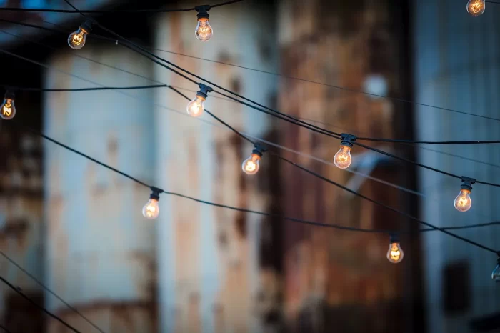 Edison Light Bulb String Lights stretched neatly along overhead wires