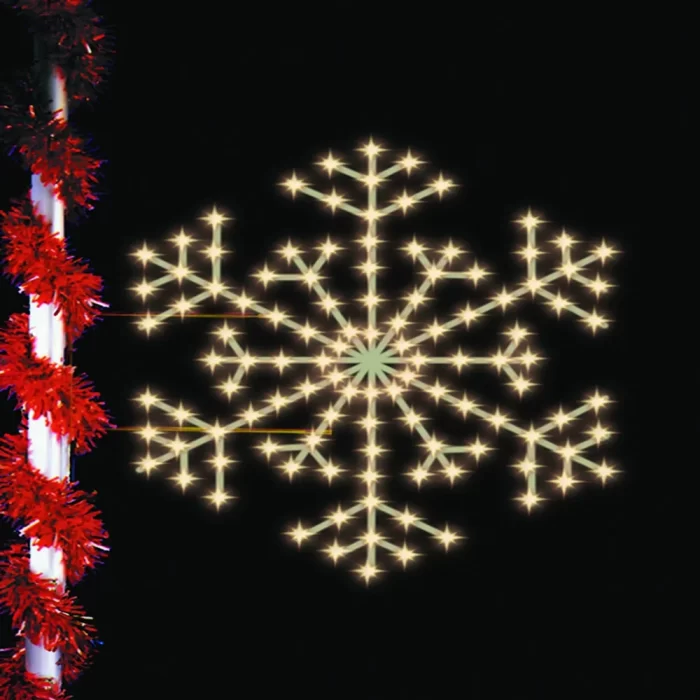 High-density warm white snowflake motif with star-like LEDs for premium street pole decorations