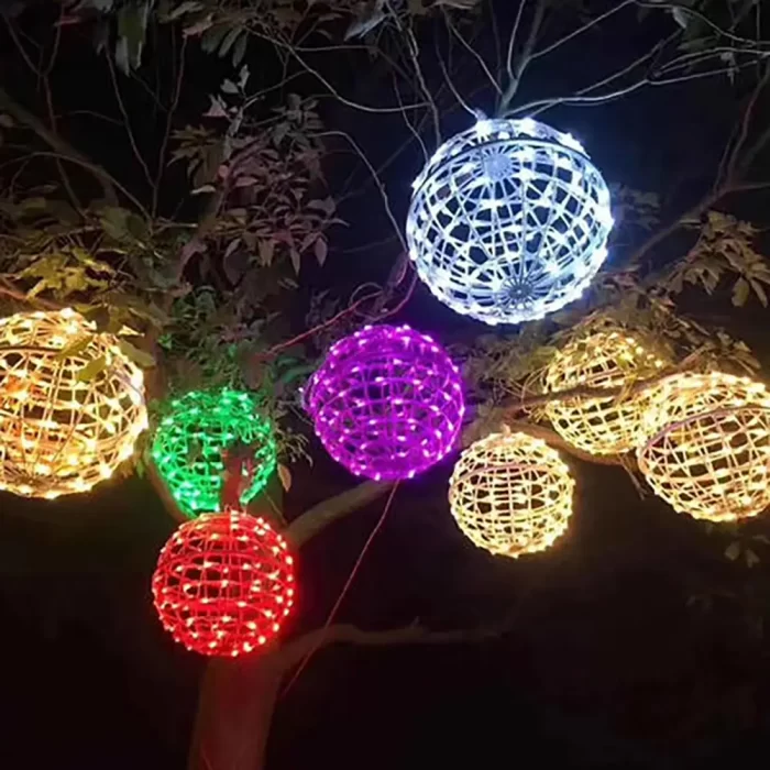 christmas light motifs in colorful RGB hanging globe lights for outdoor trees