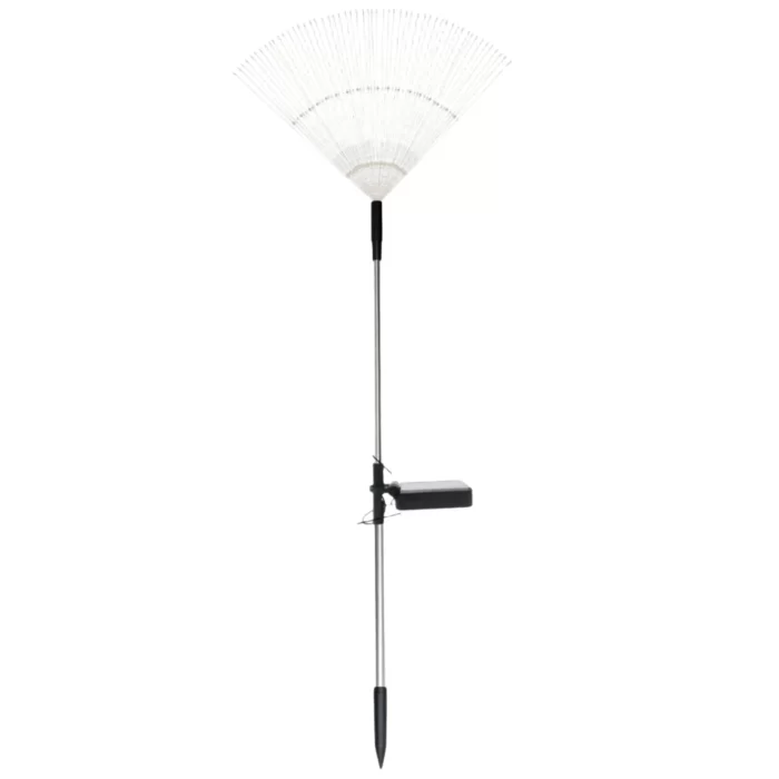 Single solar firework Christmas light with radial fiber arms and ground stake