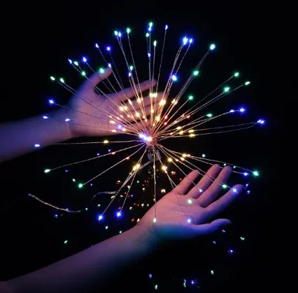 Flexible copper wire LED array for firework solar lights with multicolor starburst effect