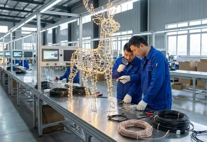 A quality inspection engineer is conducting a quality check on the deer-shaped light.